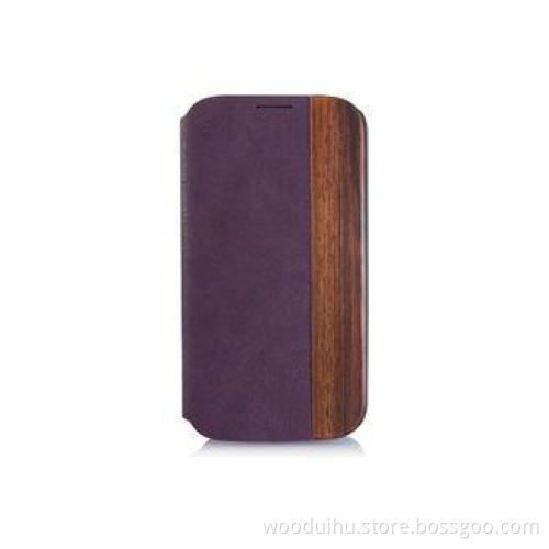 Unique Black Wooden Samsung Galaxy S4 Folio Case , Leather